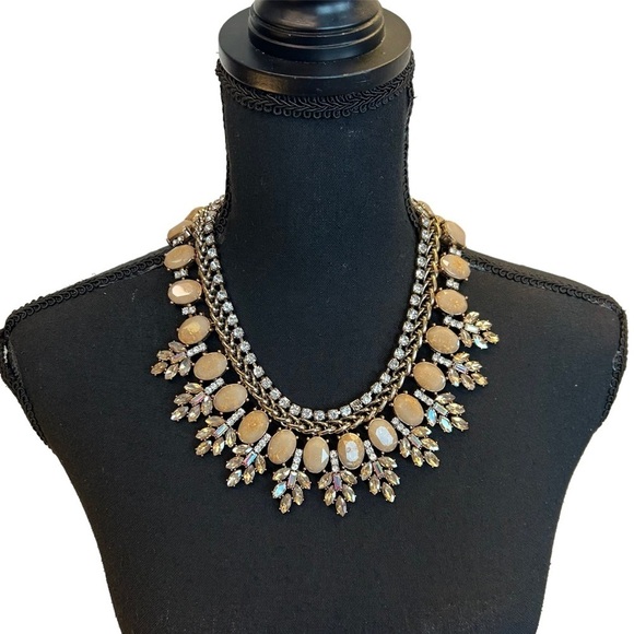 ALDO tan brown aurora borealis teardrop chain statement necklace wedding prom - Picture 1 of 10